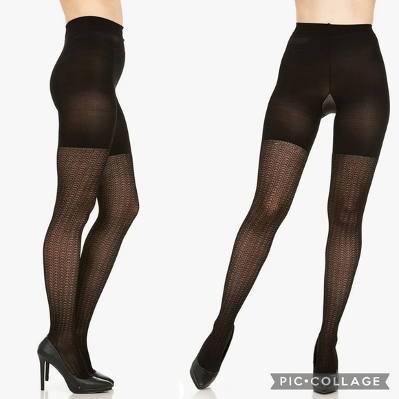 NWT Assets Spanx Textured Shaping Tights Wish Bone Shapewear Black - Picture 1 of 5